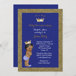 Baby Shower BOY,golden frame,blue & gold. Invitation