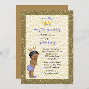 Baby Shower BOY,golden frame,white & gold. Invitation