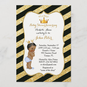 Baby Shower BOY,golden strip,black & gold. Invitation
