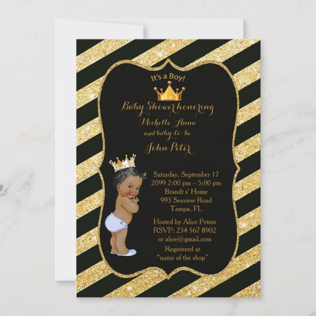 Baby Shower BOY,golden strips,black gold v2. Invitation (Front)