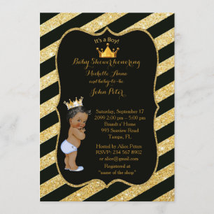 Baby Shower BOY,golden strips,black gold v2. Invitation