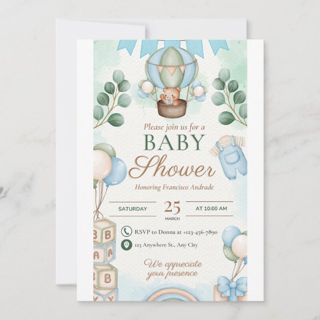 Baby shower boy  invitation (Front)