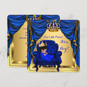 Baby Shower Boy Little Prince Royal Blue Gold Invitation