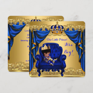Baby Shower Boy Little Prince Royal Blue Golden Invitation