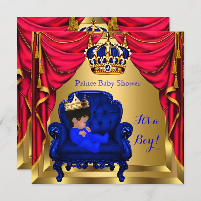 Baby Shower Boy Little Prince Royal Blue Red Gold Invitation (Front/Back)