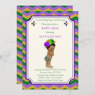 Baby Shower Boy, Mardi Gras Boy, gold, chevron Invitation
