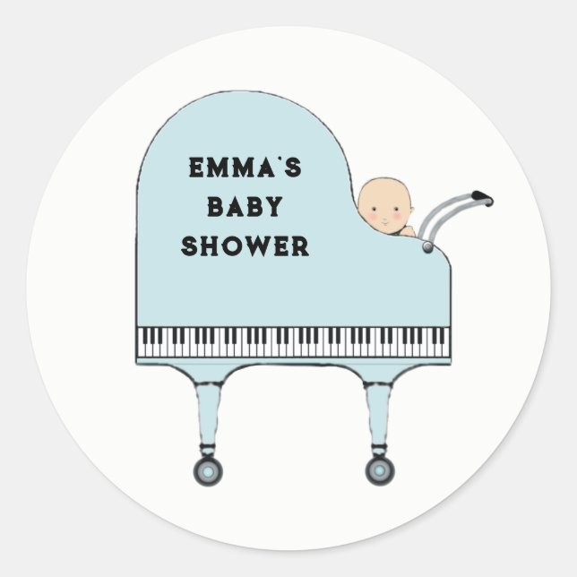 Baby Shower Boy Music Theme Classic Round Sticker (Front)