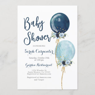 Baby Shower boy navy blue balloons Invitation