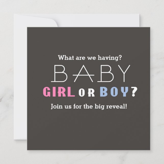 Baby Shower Boy or Girl Gender Revealing Party Invitation (Front)