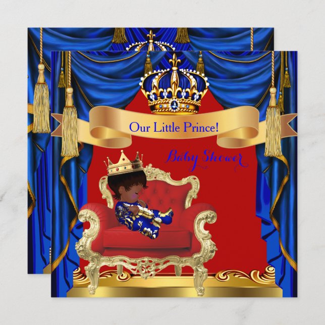Baby Shower Boy Prince Royal Blue Red Ethnic Invitation (Front/Back)