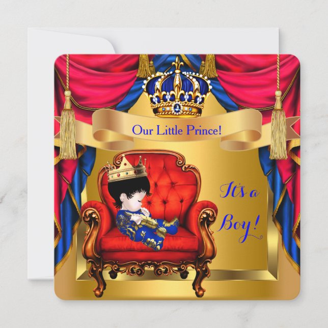 Baby Shower Boy Prince Royal Blue Red Gold C Invitation (Front)