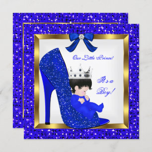 Baby Shower Boy Prince Royal Blue Shoe Invitation