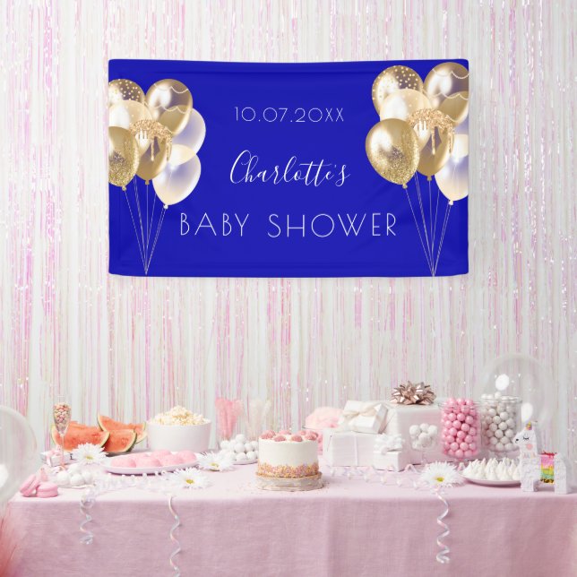 Baby Shower boy royal blue gold balloons party Banner (Party)