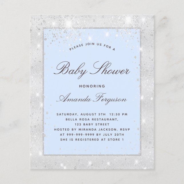 Baby shower boy silver blue budget invitation flyer (Front)