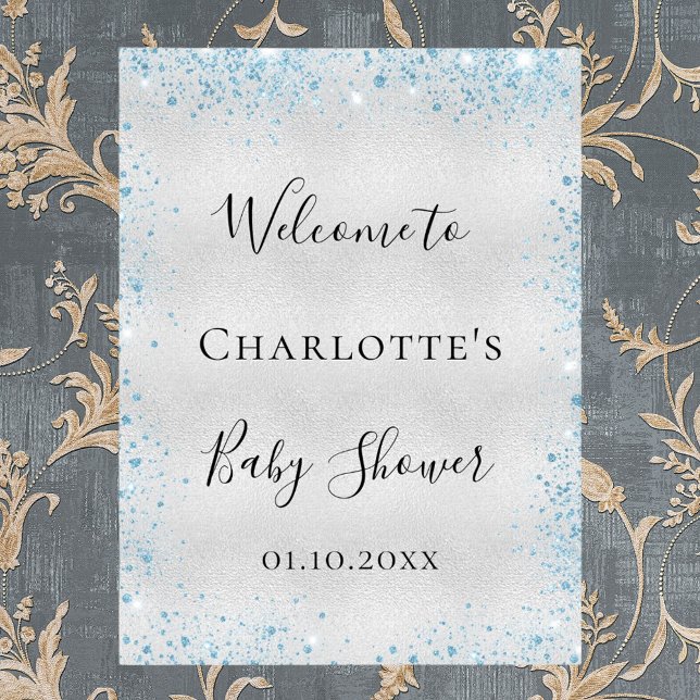 Baby Shower boy silver blue glitter welcome Poster (Creator Uploaded)