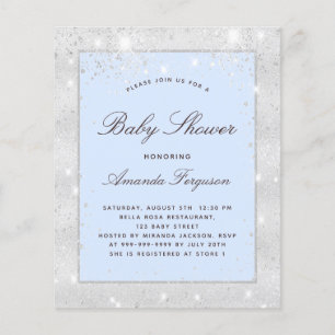 Baby shower boy silver light blue glitter budget flyer