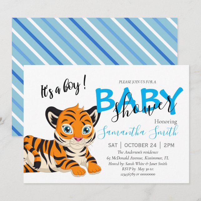 Baby Shower Boy tiger Announcement (Front/Back)