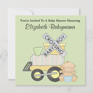 Baby Shower Boy Train Crossing Decorative Design Invitation