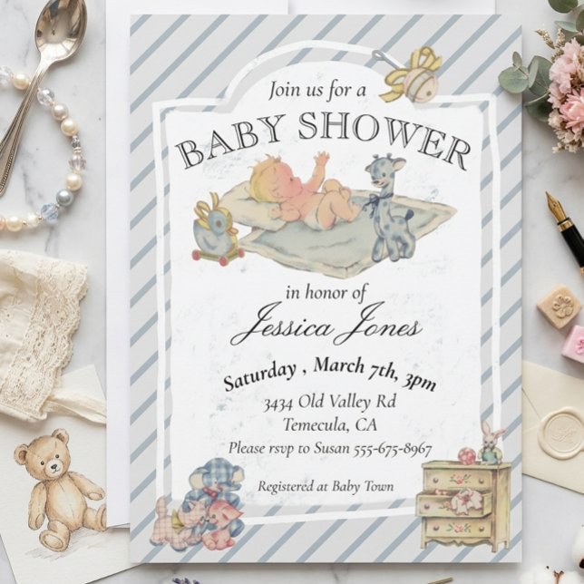 Baby Shower Boy Vintage Stuffed Animals Invitation (Creator Uploaded)