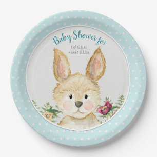 Baby Shower Boy Woodland Animal Cute Bunny Rabbit Paper Plate
