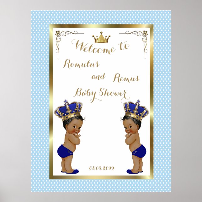 Baby Shower Boys TWINS,blue,elegant,40x52 300pp Poster (Front)