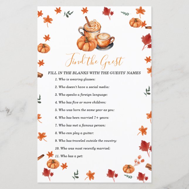 Baby Shower Brewing Pumpkin Spice Find The Guest (Front)