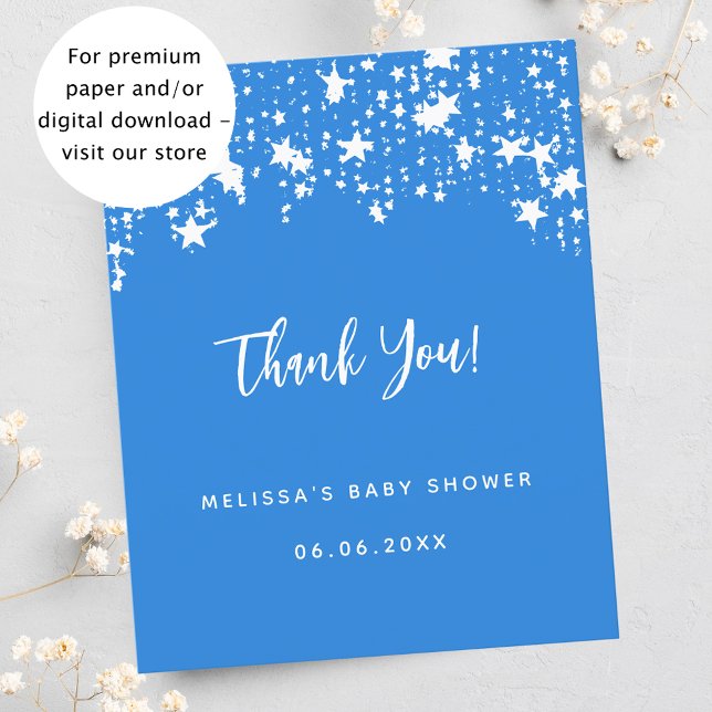 Baby Shower bright blue star budget thank you card (Creator Uploaded)