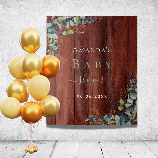 Baby Shower brown wood eucalyptus greenery rustic Tapestry (Creator Uploaded)