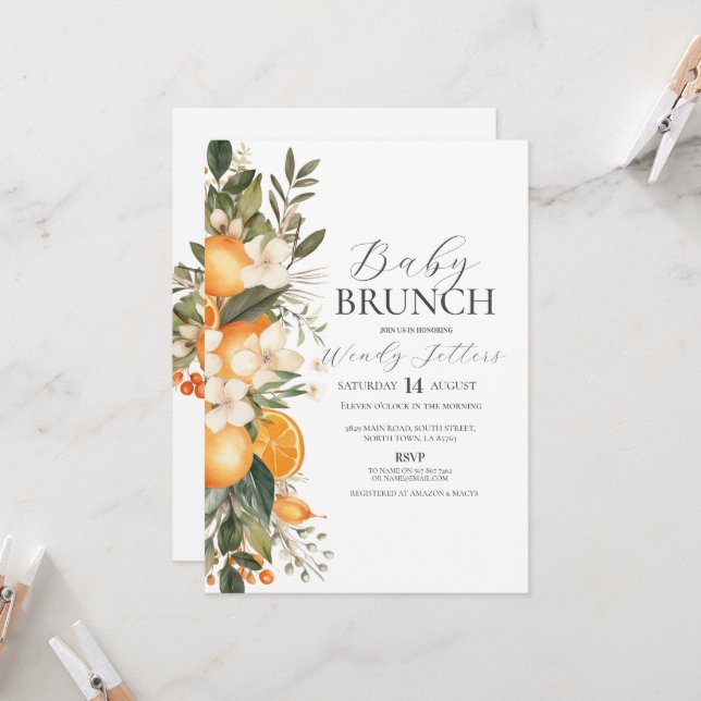 Baby Shower Brunch Floral Bachelorette Fruit Invitation (Front/Back In Situ)