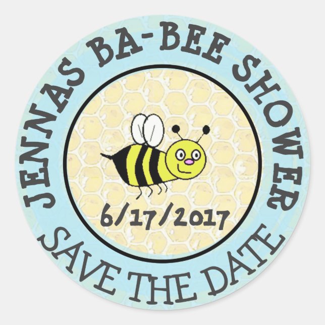 Baby Shower Bumble Bee Sticker Save the Date (Front)