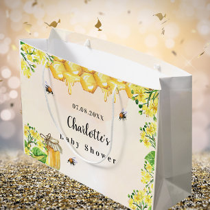 Baby Shower bumble bees honey yellow florals name Large Gift Bag