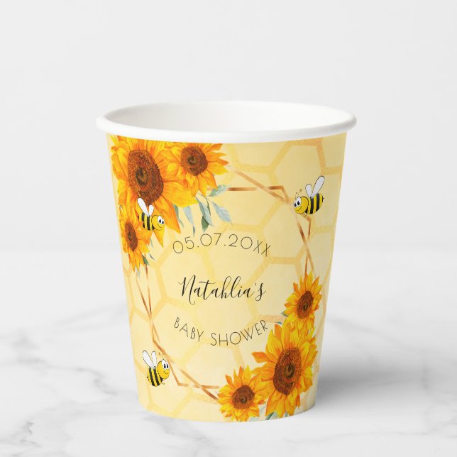Baby Shower bumble bees sunflowers backyard Paper Cups (Front)
