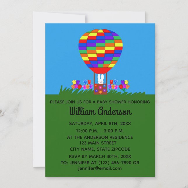 Baby Shower Bunny Balloon #3 Invitation Card (Front)