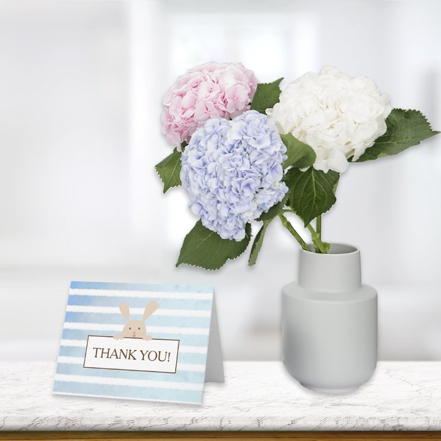 Baby Shower Bunny Blue Stripe Thank You Card (Creator Uploaded)