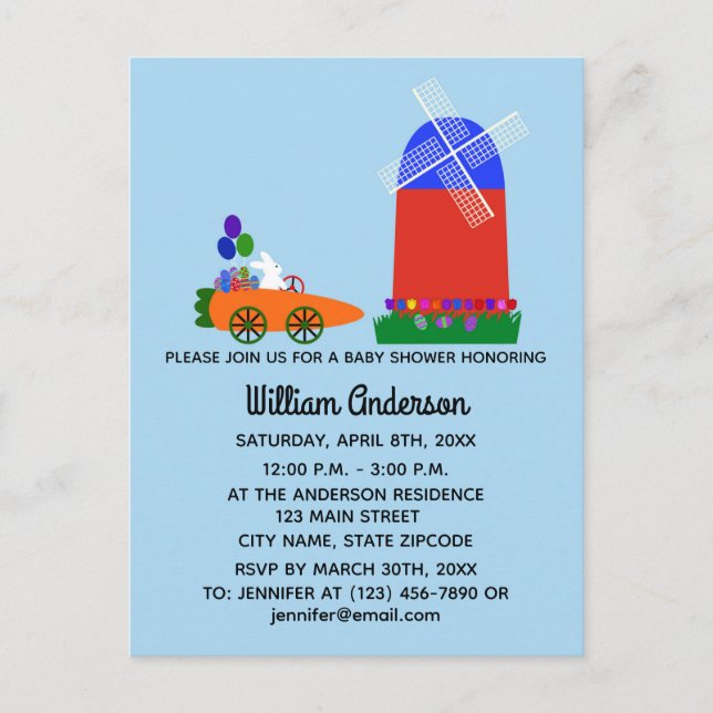 Baby Shower Bunny Carrot Car#4 Invitation Postcard (Front)