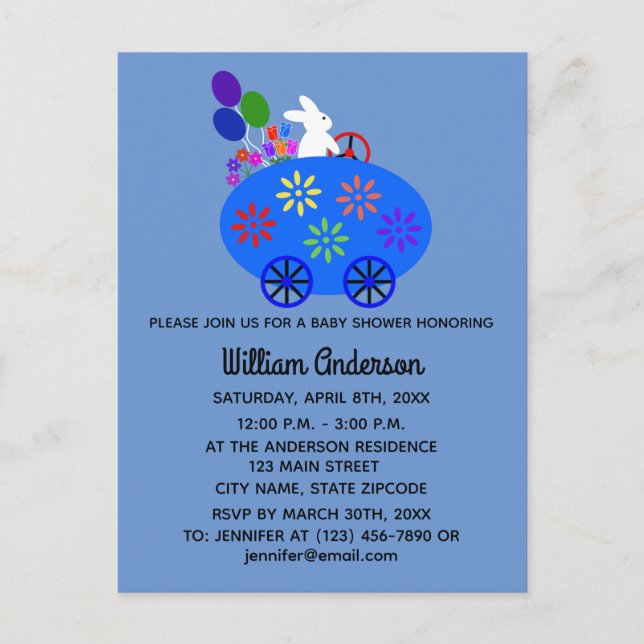 Baby Shower Bunny Egg Car#2 Invitation Postcard (Front)