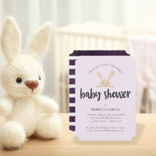 Baby Shower Bunny Gender Neutral Purple Invitation