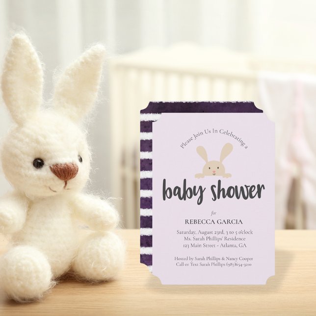 Baby Shower Bunny Gender Neutral Purple Invitation (Creator Uploaded)