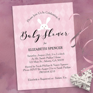 Baby Shower Bunny Pink Diamond Invitation