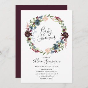 Baby Shower Burgundy and Blue Handwritten Font Invitation