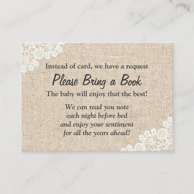 Baby Shower Burlap & Lace Book Request Insert (Front)
