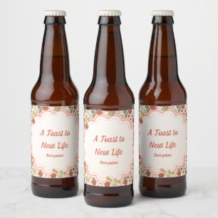 Baby Shower Butterflies & Blossoms Poetic Floral Beer Bottle Label