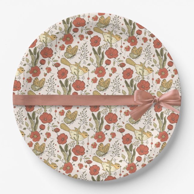 Baby Shower | Butterflies & Blossoms Poetic Floral Paper Plate (Front)