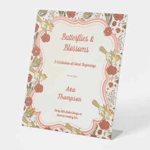 Baby Shower Butterflies & Blossoms Poetic Floral Pedestal Sign