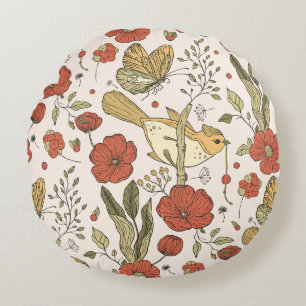 Baby Shower Butterflies & Blossoms Poetic Floral Round Cushion