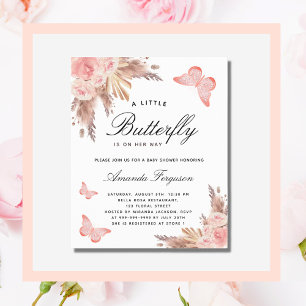 Baby shower butterfly blush pampas invitation