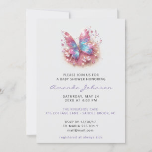 Baby Shower Butterfly Girl  Pink Blue Grey  Invitation