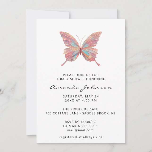 Baby Shower Butterfly Girl Rose Gold White  Invitation (Front)