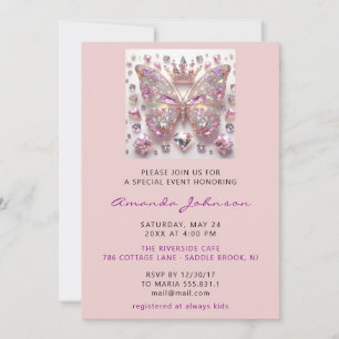 Baby Shower Butterfly Girl Sweet 16th Pink Royal  Invitation