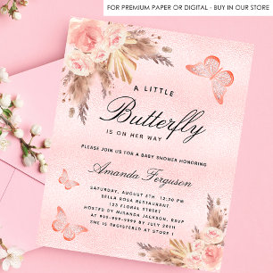 Baby shower butterfly pampas budget invitation flyer